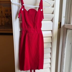 Red Sleeveless Dress with Scallop Details